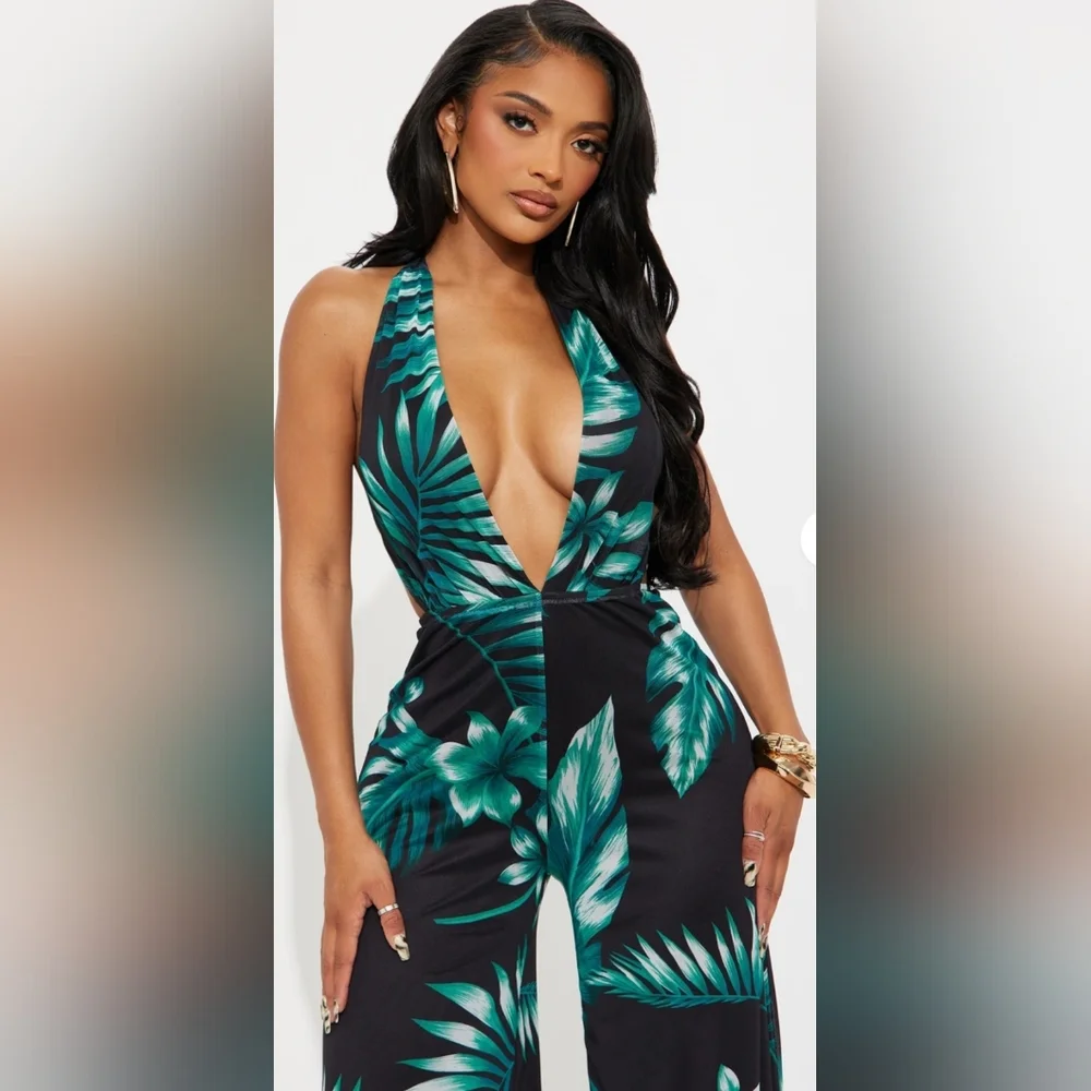 Fashion Nova Teal Floral Jumpsuit - Picture 3 of 3